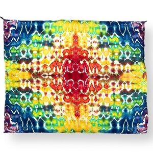 Hand tie dyed giant wall hanging tapestry in a 51x46" psychedelic rainbow glitch